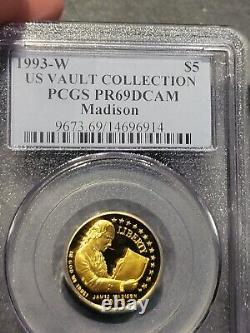 1993-W James Madison Billet de 5 dollars en or sur les droits de l'homme PCGS-PR69DCAM Collection US VAULT