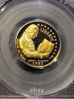 1993-W James Madison Billet de 5 dollars en or sur les droits de l'homme PCGS-PR69DCAM Collection US VAULT