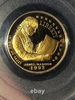 1993-W James Madison Billet de 5 dollars en or sur les droits de l'homme PCGS-PR69DCAM Collection US VAULT