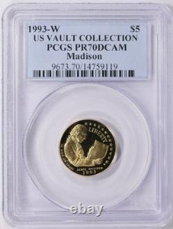 1993-w Madison 5 $ Or Commémoratif Pcgs Pr70dcam