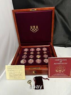 1995-1996 Us Mint Olympics 32 Pièces Gold & Silver Set In Original Wood Box