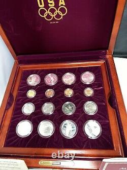 1995-1996 Us Mint Olympics 32 Pièces Gold & Silver Set In Original Wood Box