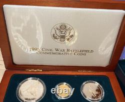 1995 CIVIL War Battlefield Gold Silver & Clad 6 Pièce De Preuve Unc Exter Box + Coa
