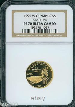 1995-w 5 $ Or Commémoratif Stade Ngc Pr70 Pr-70 Épreuve Pf70 Ucam Ultra Cameo