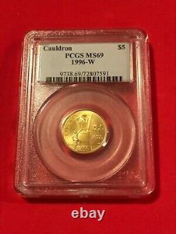 1996-w Gold $5 Bu Coin- Us Olympic Cauldron- Pcgs Ms69 Low Mintage 1/4 Oz