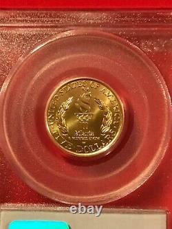 1996-w Gold $5 Bu Coin- Us Olympic Cauldron- Pcgs Ms69 Low Mintage 1/4 Oz
