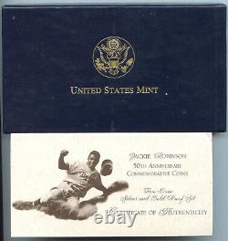 1997 Ensemble de deux pièces de monnaie Jackie Robinson en argent et en or, édition spéciale US Mint CA230.