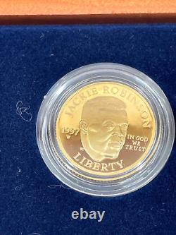 1997 - Pièce commémorative en or de 5 $ pour le 50e anniversaire de Jackie Robinson, avec certificat d'authenticité, épinglette et écusson