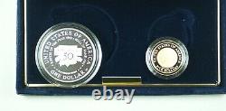 1997 Proof Jackie Robinson Commémorative 2 Coin Set 5 $ D'or Et D'argent 1 $ En Ogp