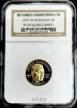 1997 W Gold Proof 5 $ Jackie Robinson Pièce Commémorative Ngc Proof 69 Uc