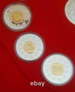 1998 -2009 Canada Silver With Gold Gilt Center Lunar Coin Set, No Coa