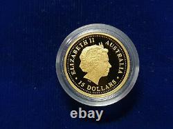 1999 Année Du Lapin 1/10 Oz $15 Proof Gold Lunar Perth Mint Australia Coin