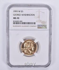 1999-W Or George Washington en or $5 commémoratif MS70 NGC Étiquette brune