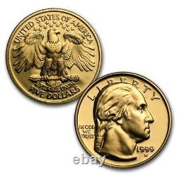 1999-w $5 Gold George Washington? Preuve & Unc? 2 Pièces De Monnaie Bu Commems? Confiance