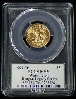 1999-w 5 $ Ms-70 Série Héritage Reagan Parfait Or Washington Commemoratif