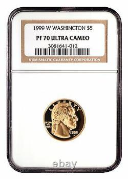 1999-w $5 Ngc Pf70 Washington Proof Gold Commemorative Coin