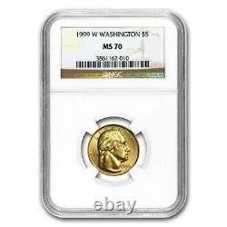 1999-w George Washington 5 $ Pièce Commémorative D’or Ngc Ms70 Eagle On Reverse