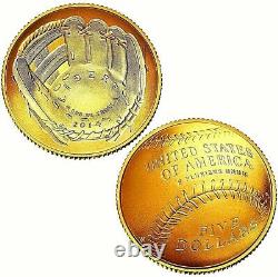 (1 unité) 2014 Baseball H. O. F. Pièces commémoratives en or de 5,00 $ Épreuve et non circulées
