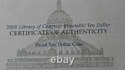 2000 Pièce bimétallique de dix dollars de la Bibliothèque du Congrès classée PR 70 DCAM