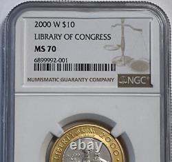 2000-W Or/Platine Bimétallique $10 Commémorative Bibliothèque du Congrès NGC MS 70