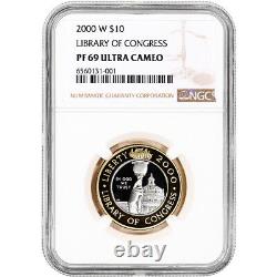 2000 W US Bimétallique $10 Commémorative de la Bibliothèque du Congrès, Preuve NGC PF69 UCAM