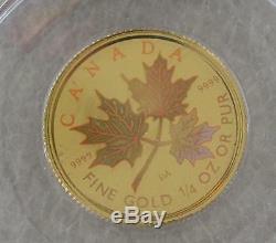 2001 Canada $ 10 Dollars 9999 Gold Coin, Hologram Feuille D'érable 1/4 Oz Rare