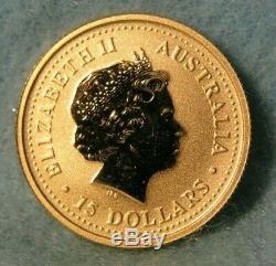 2001 Perth Mint Australie 15 $ 1/10 Oz Or Lunaire Année Du Serpent Bu Coin # 4241