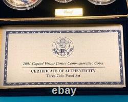 2001 US Capitol Visitor Center 3-Coin Commemorative Proof Set avec COA (succession)