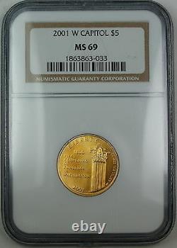 2001-w Capitole 5 $ D'or, Ngc Ms-69, Pièce Commémorative Gem