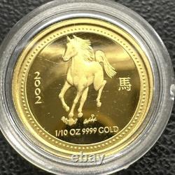 2002 1/10 Oz MONNAIE EN OR PROOF 15 $ Australie ANNÉE DU CHEVAL Série 1 TRÈS RARE