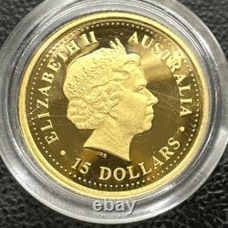 2002 1/10 Oz MONNAIE EN OR PROOF 15 $ Australie ANNÉE DU CHEVAL Série 1 TRÈS RARE