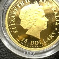 2002 1/10 Oz MONNAIE EN OR PROOF 15 $ Australie ANNÉE DU CHEVAL Série 1 TRÈS RARE