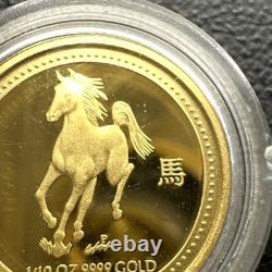 2002 1/10 Oz MONNAIE EN OR PROOF 15 $ Australie ANNÉE DU CHEVAL Série 1 TRÈS RARE