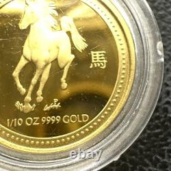 2002 1/10 Oz MONNAIE EN OR PROOF 15 $ Australie ANNÉE DU CHEVAL Série 1 TRÈS RARE