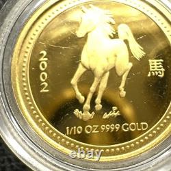 2002 1/10 Oz MONNAIE EN OR PROOF 15 $ Australie ANNÉE DU CHEVAL Série 1 TRÈS RARE