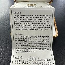 2002 Pièce d'or holographique Canada de 150 $ pour l'année du cheval lunaire avec son emballage d'origine. 2855 onces troy.