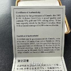 2002 Pièce d'or holographique Canada de 150 $ pour l'année du cheval lunaire avec son emballage d'origine. 2855 onces troy.