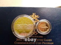 2002 Salt Lake Commemorative Coin Set Or Argent Olympic Winter Games Box USA