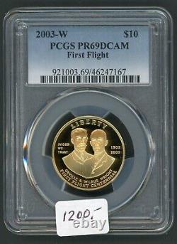 2003-w 10 $ Premier Vol Commémoratif Gold Coin Graded Pcgs Pr 69dcam Ak 10/20