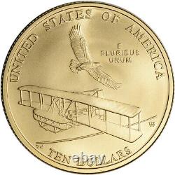 2003-w Us Gold $10 First Flight Commemorative Bu Coin In Capsule