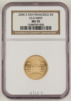 2006 S San Francisco Vieille Monnaie $5 Or Non Circulé Pièce Ngc Ms70 0,242 Oz Agw