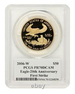 2006-w $50 Gold Eagle Pcgs Pr70dcam First Strike Mercanti Signé Pop 3 Coin