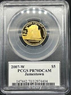 2007-W JAMESTOWN $5 Or commémoratif PCGS PR70 DCAM signé par John Mercanti