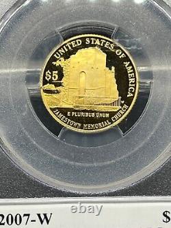 2007-W JAMESTOWN $5 Or commémoratif PCGS PR70 DCAM signé par John Mercanti