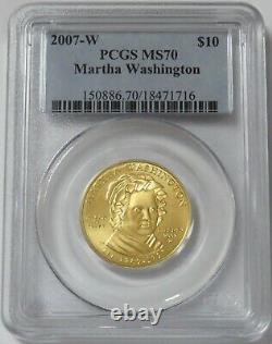 2007 W Old $10 Martha Washington 1er Spouse 1/2 Oz Coin Pcgs Mint État 70