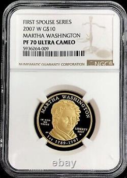 2007 W Old 10 $ Martha Washington Impôt Minte 1/2 Oz Coin Ngc Pf 70 Uc