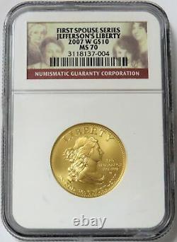 2007 W Old Us $10 Jeffersons Liberty Spouse 1/2 Oz Coin Ngc Mint État 70