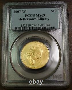 2007-w $10 Gold Jefferson's Liberty Coin, Pcgs Ms-69, Premier Conjoint