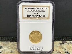 2007-w $5 Gold Jamestown Pièce Commémorative Ngc Ms70 Us Vault Collection