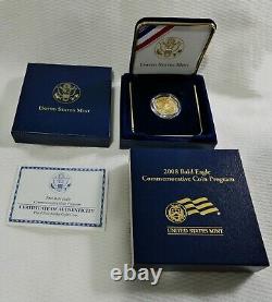 2008 US Mint Eagle commémoratif en or de 1/4 oz, preuve, avec boîte et certificat d'authenticité